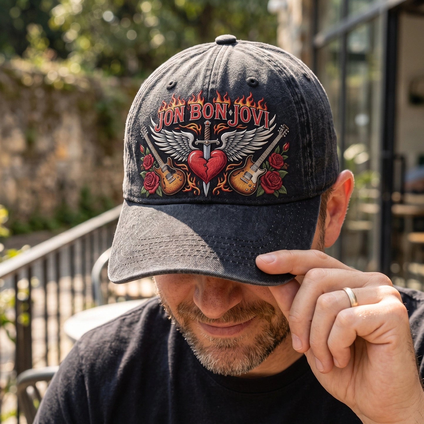 BJO Firestorm Wings Guitars Distressed Denim Cap