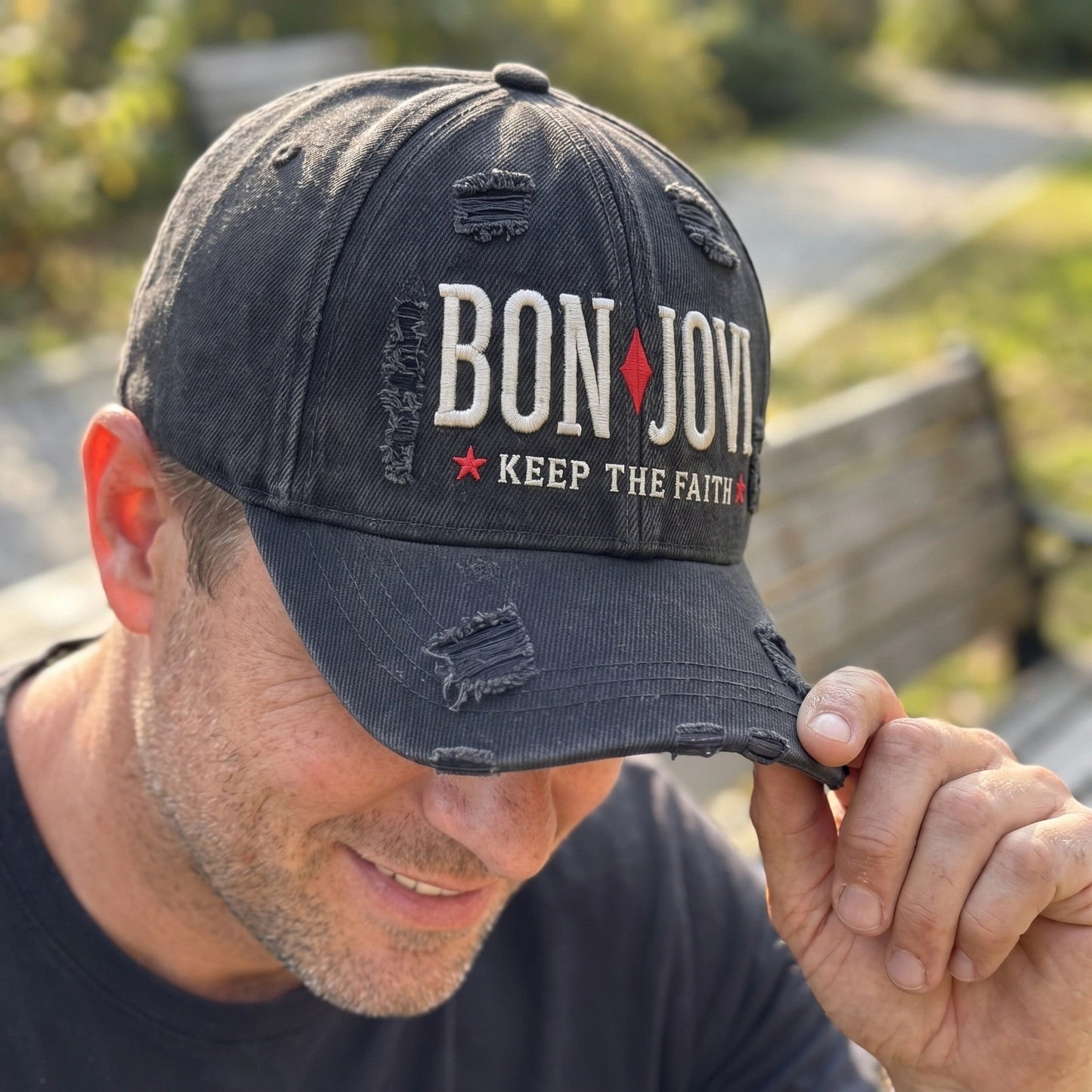 BJO Faith Runs Deep Distressed Denim Cap