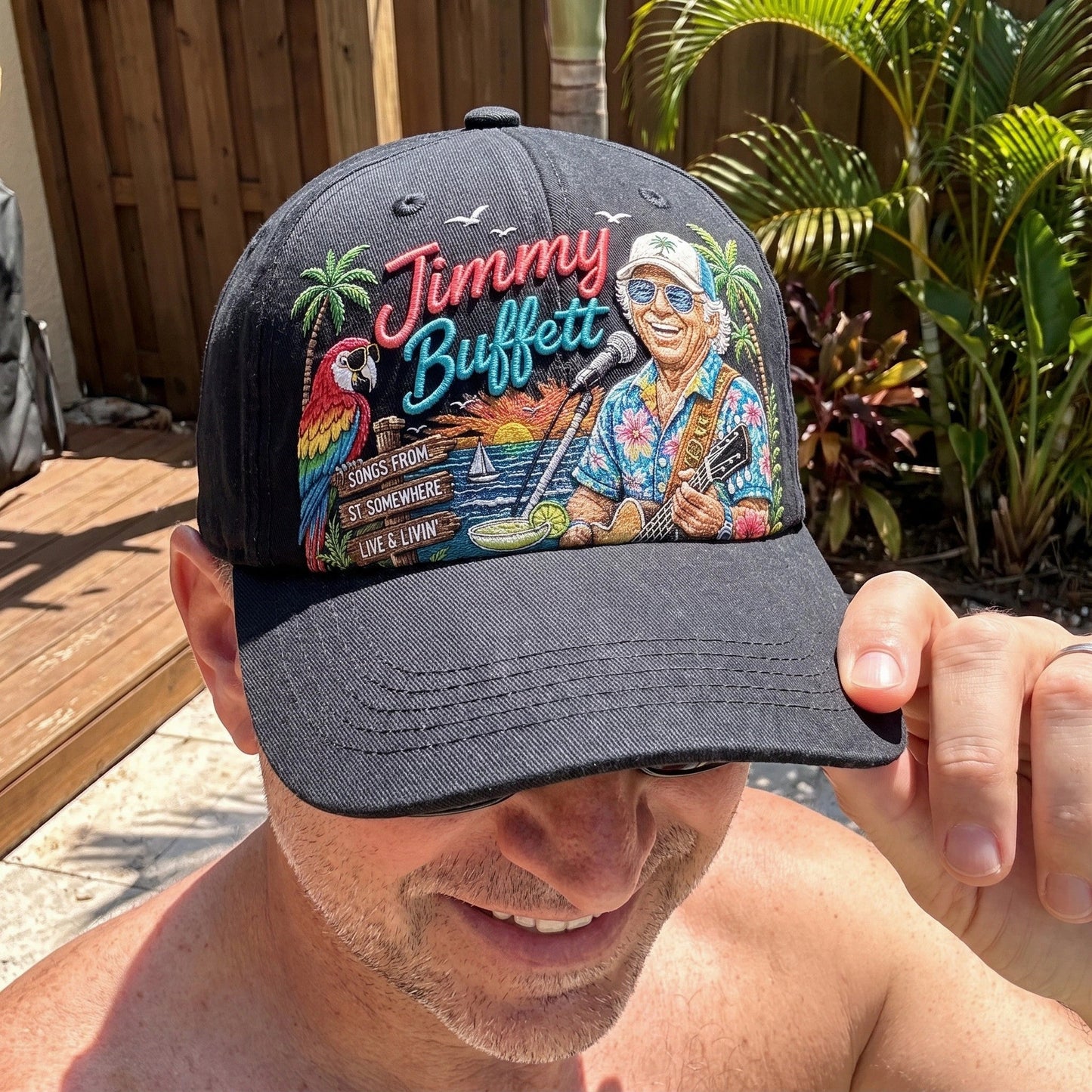 JBU Guitar Clockside Parrot Distressed Denim Cap