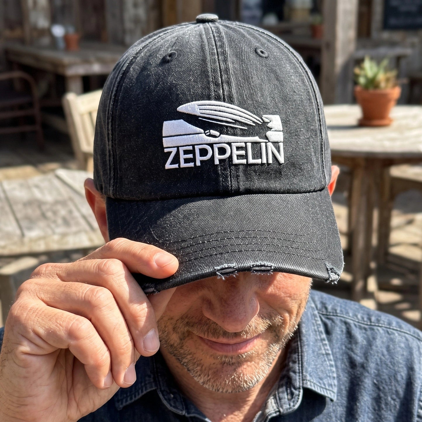 LZE Airship Logo Distressed Denim Cap
