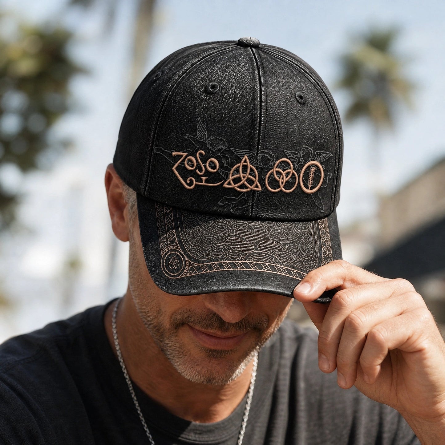 LZE Four Symbols Distressed Denim Cap