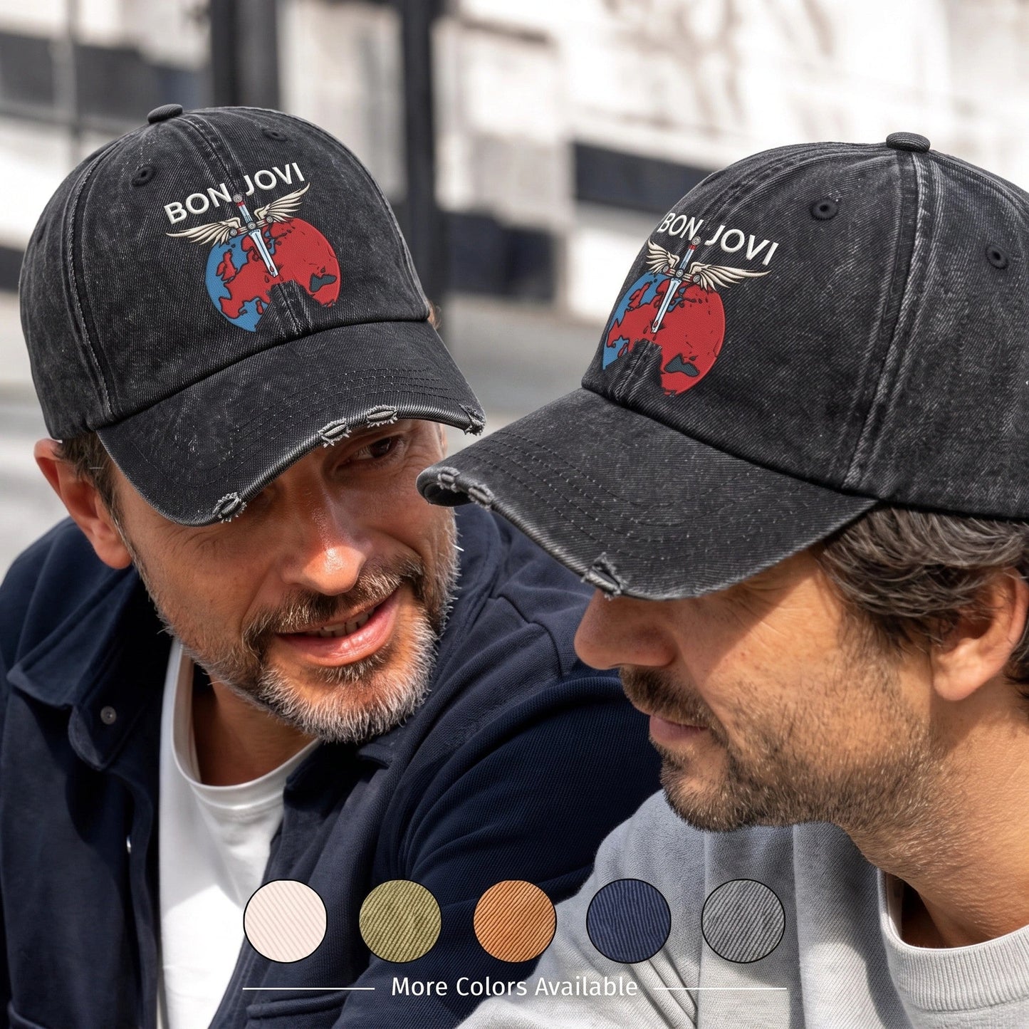 BJO Dagger Globe Flight Distressed Denim Cap