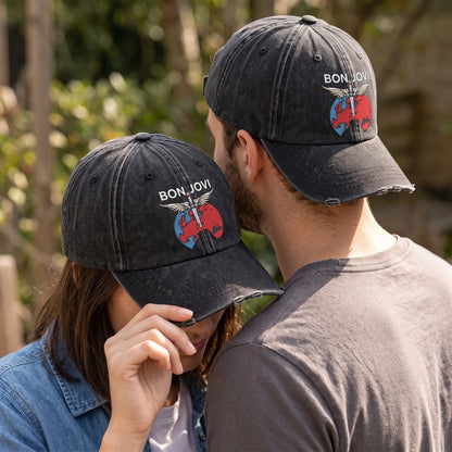 BJO Dagger Globe Flight Distressed Denim Cap