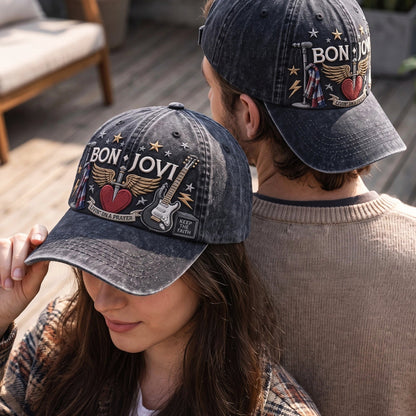 BJO Prayer Guitar Heart Distressed Denim Cap