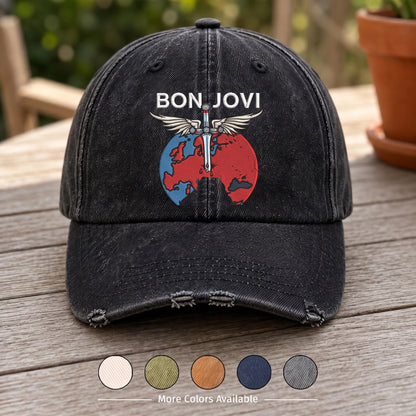 BJO Dagger Globe Flight Distressed Denim Cap