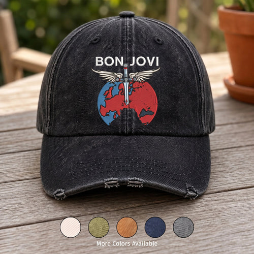 BJO Dagger Globe Flight Distressed Denim Cap