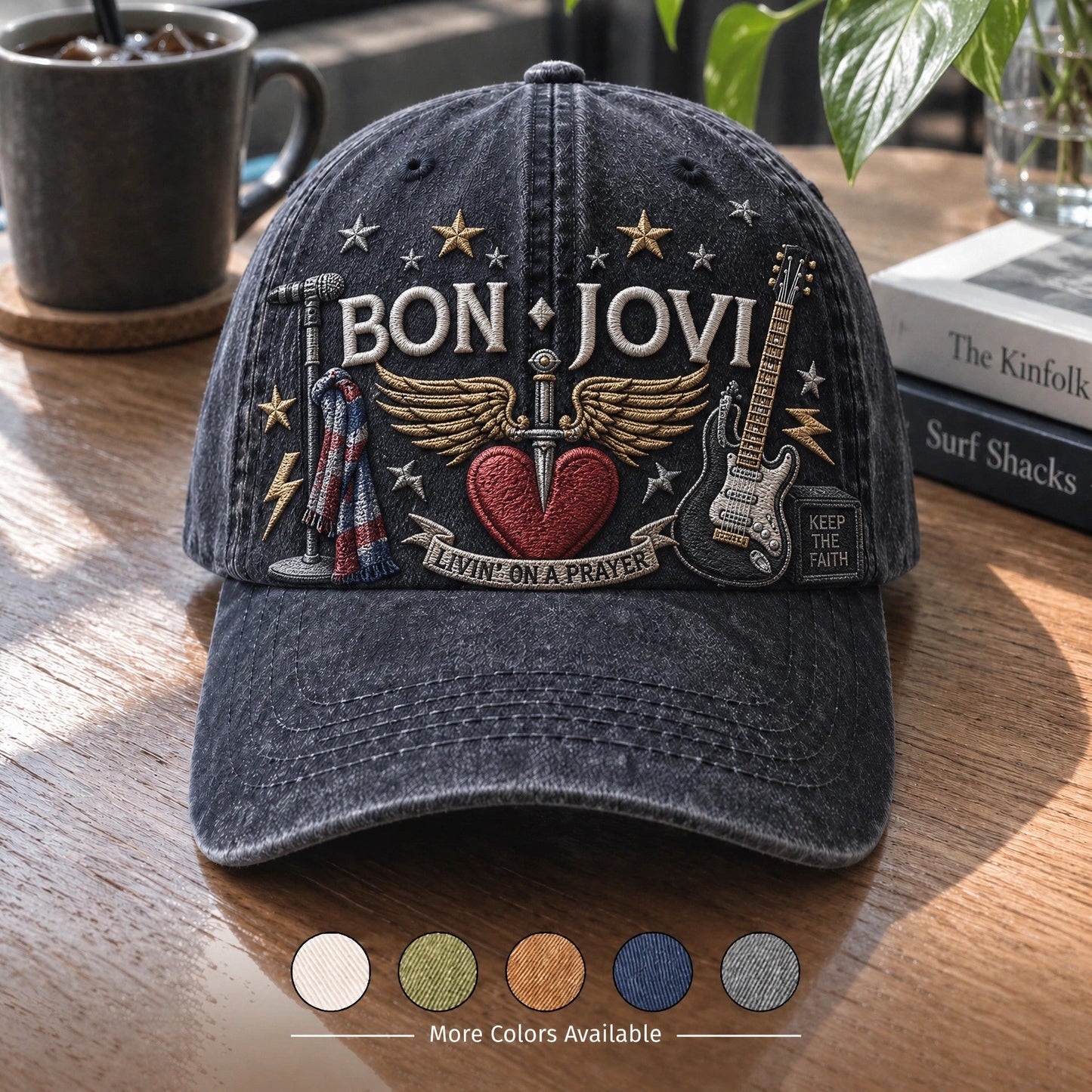 BJO Prayer Guitar Heart Distressed Denim Cap