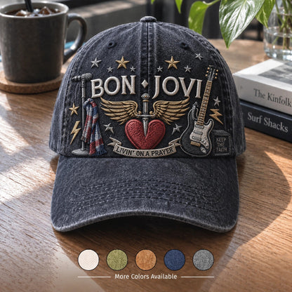 BJO Prayer Guitar Heart Distressed Denim Cap