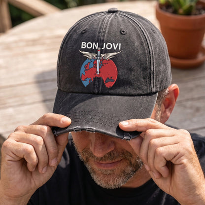BJO Dagger Globe Flight Distressed Denim Cap