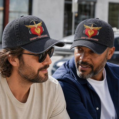 BJO Sacred Heart Faith Distressed Denim Cap