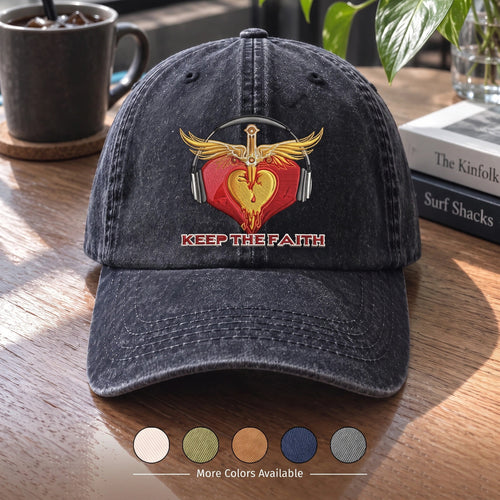 BJO Sacred Heart Faith Distressed Denim Cap