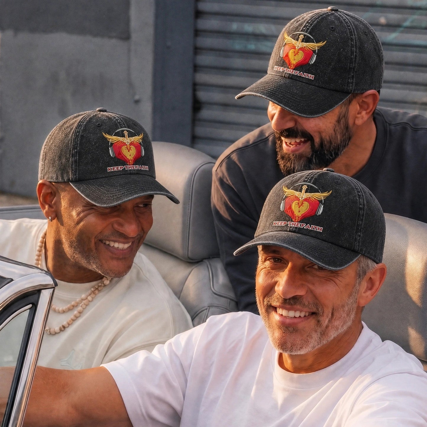 BJO Sacred Heart Faith Distressed Denim Cap