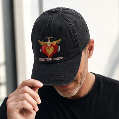 BJO Sacred Heart Faith Distressed Denim Cap