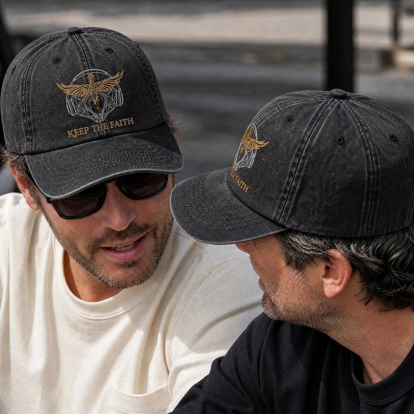 BJO Faith Dagger Wings Distressed Denim Cap