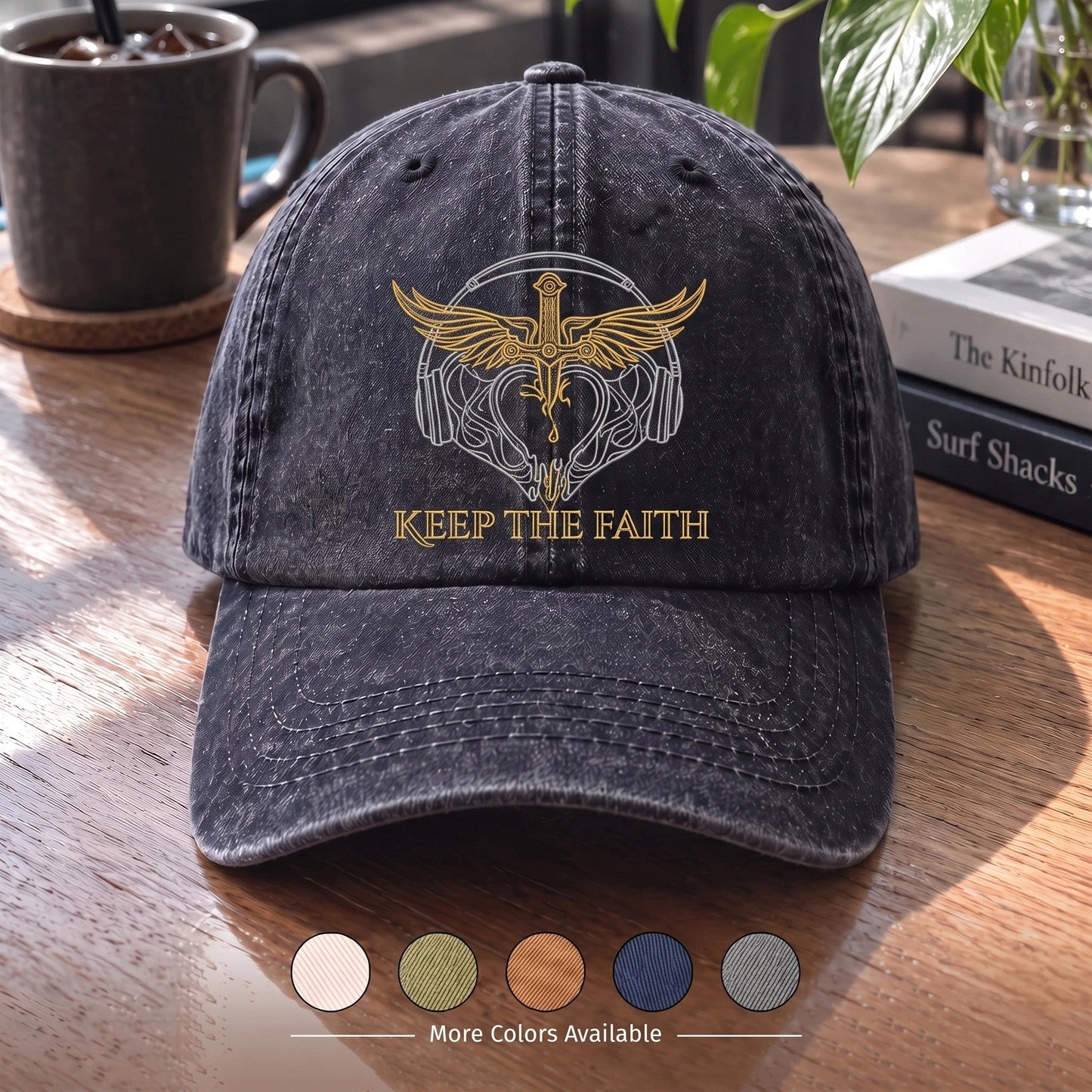 BJO Faith Dagger Wings Distressed Denim Cap