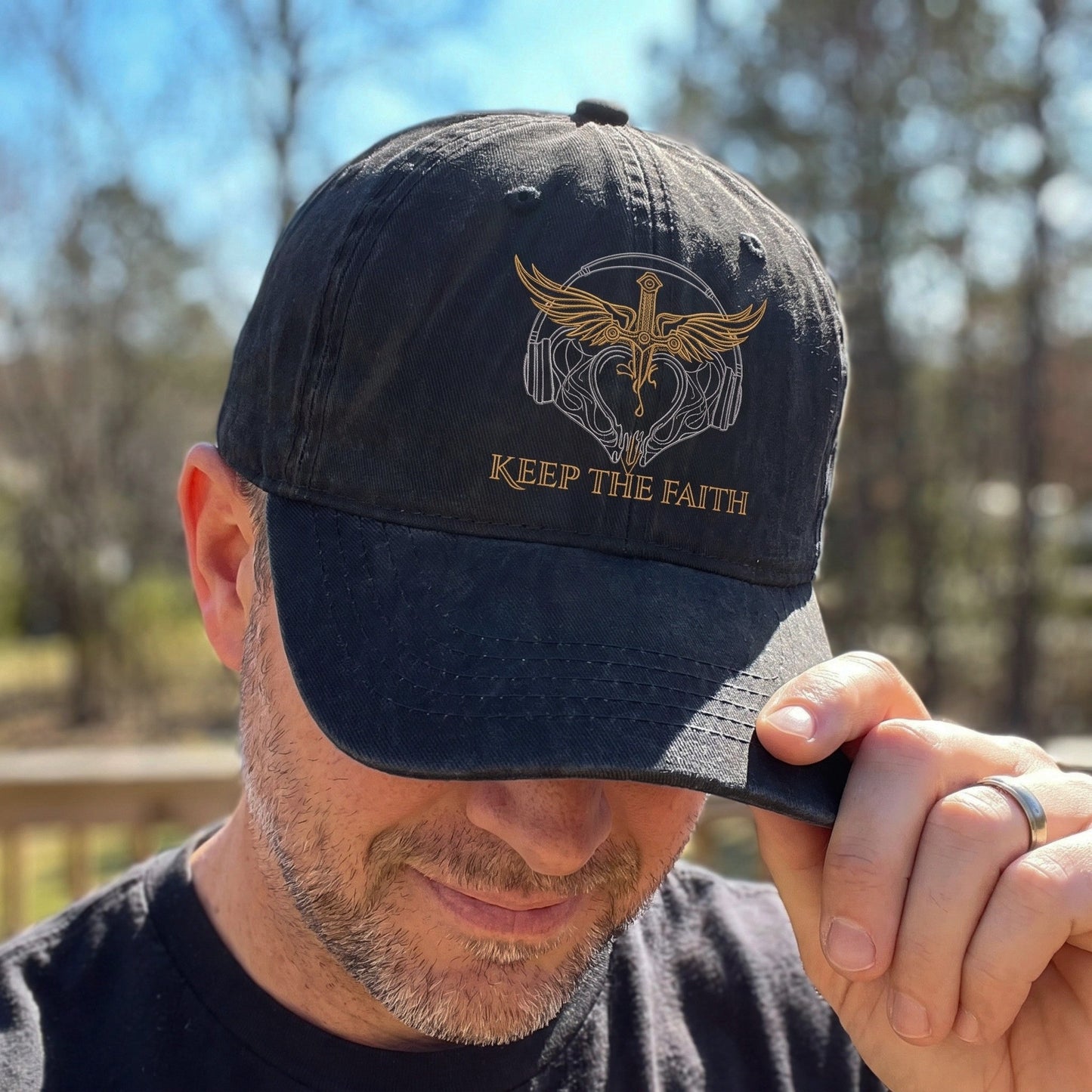 BJO Faith Dagger Wings Distressed Denim Cap