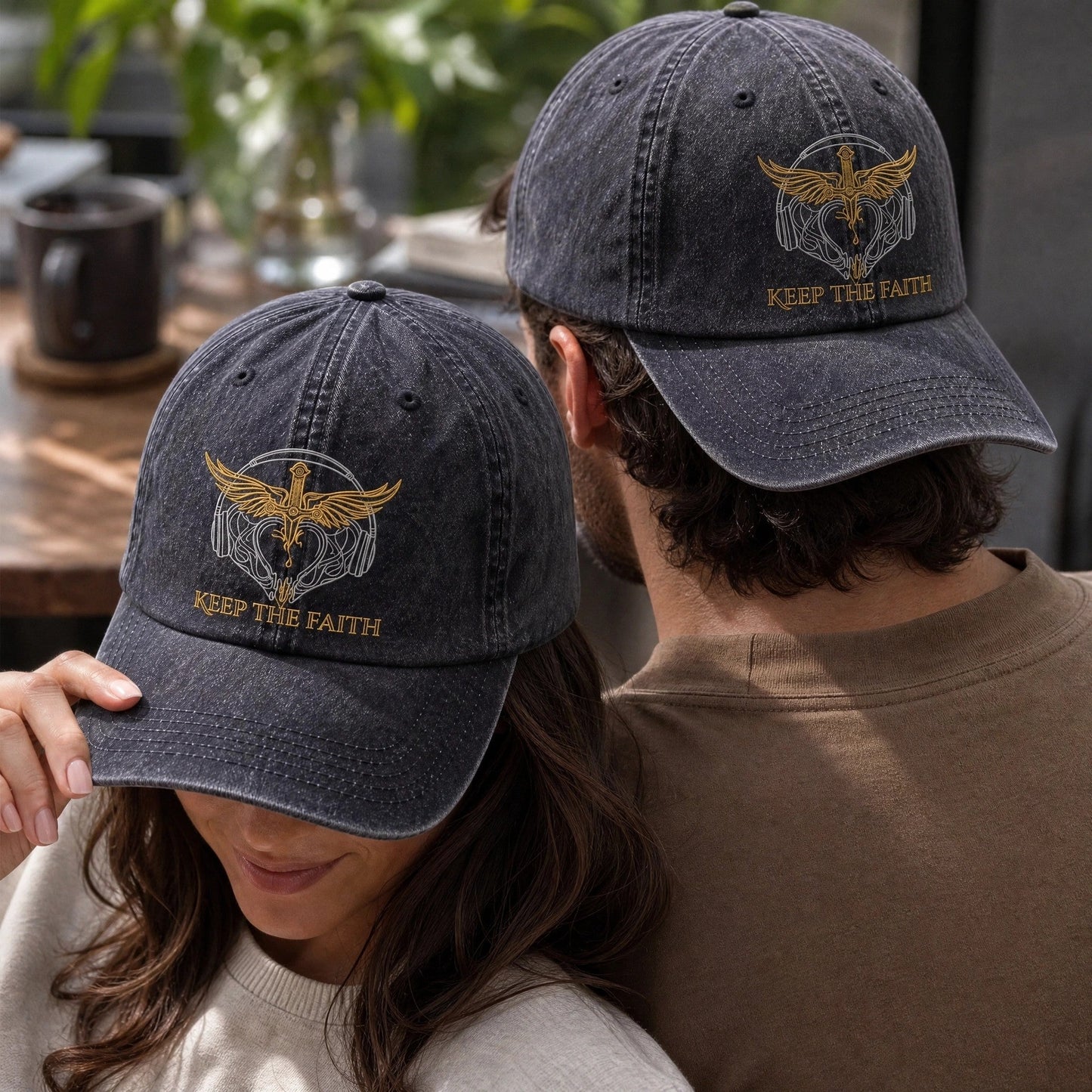 BJO Faith Dagger Wings Distressed Denim Cap