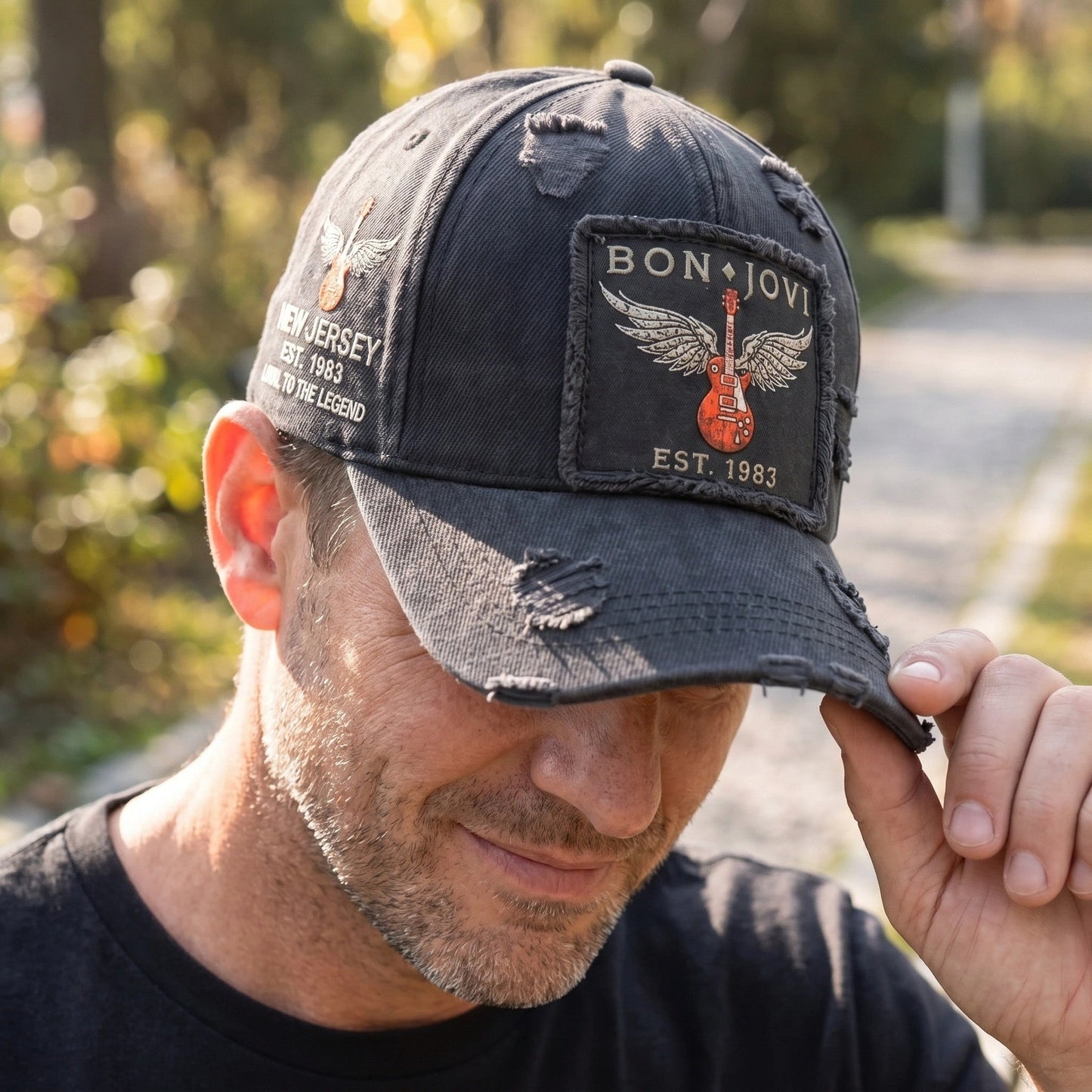 BJO Skyline Guitar Wings Distressed Denim Cap