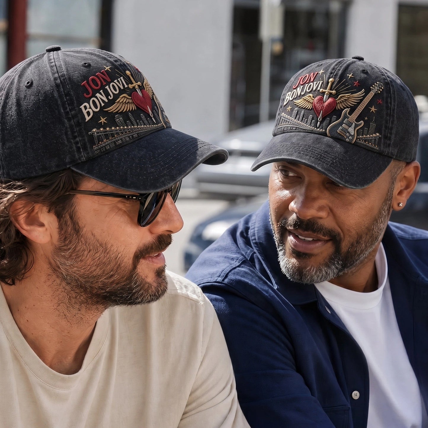 BJO Urban Skyline Guitar Heart Distressed Denim Cap
