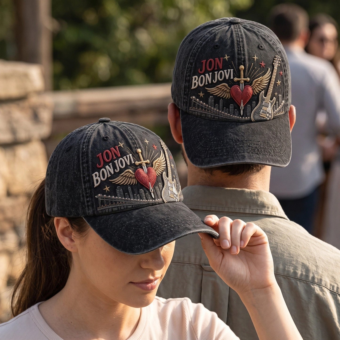 BJO Urban Skyline Guitar Heart Distressed Denim Cap