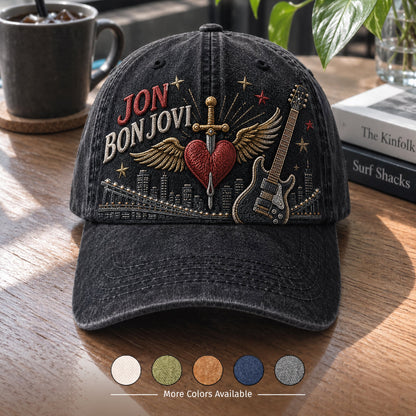 BJO Urban Skyline Guitar Heart Distressed Denim Cap