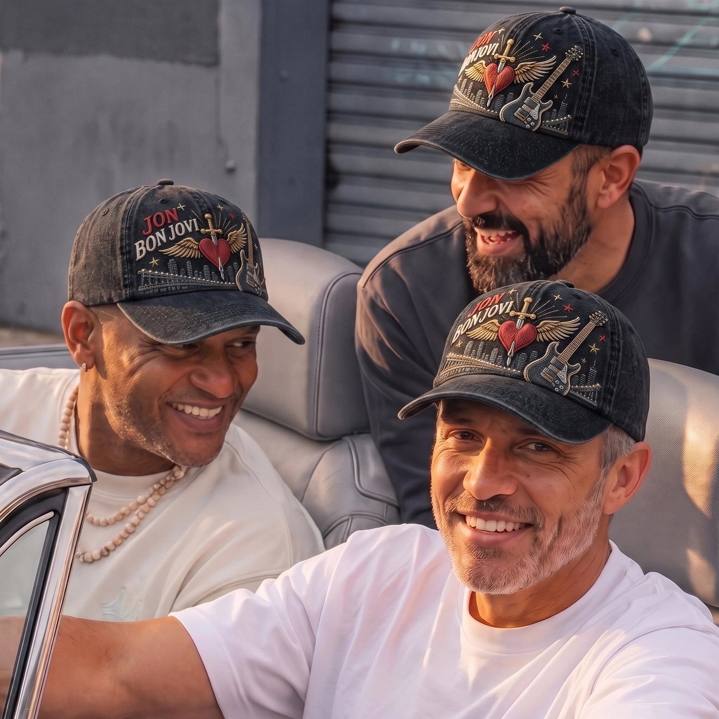 BJO Urban Skyline Guitar Heart Distressed Denim Cap