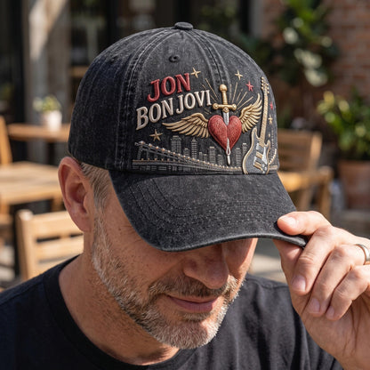 BJO Urban Skyline Guitar Heart Distressed Denim Cap