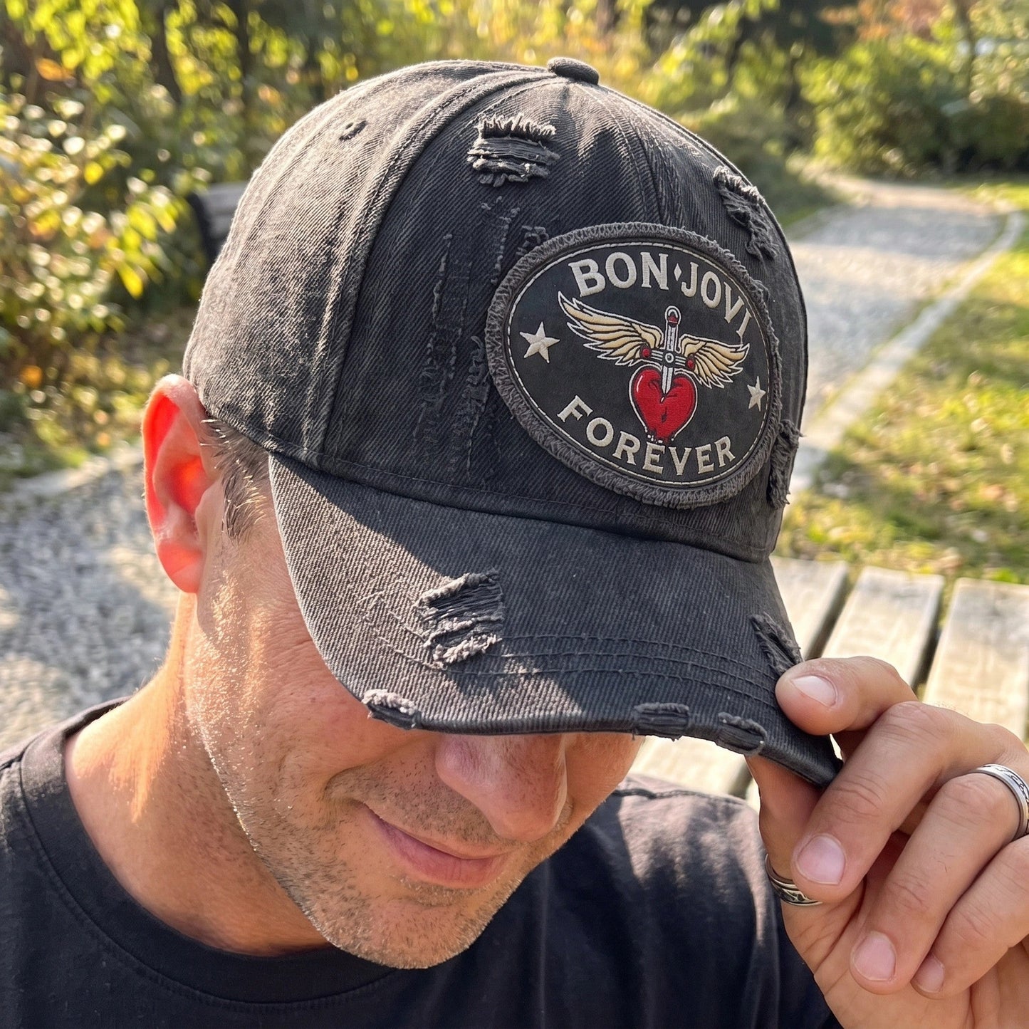 BJO Eternal Wings Heart Distressed Denim Cap