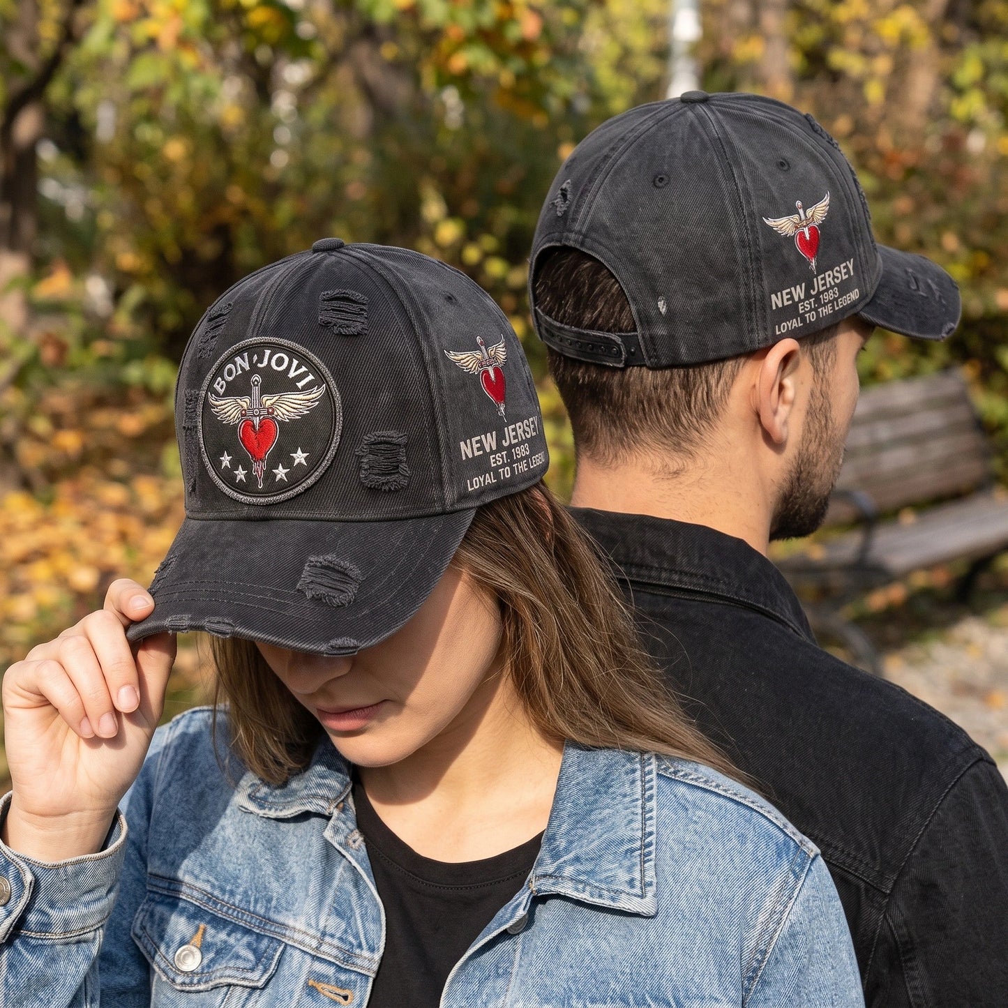 BJO Celestial Heart Wings Distressed Denim Cap