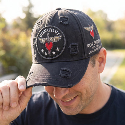 BJO Celestial Heart Wings Distressed Denim Cap