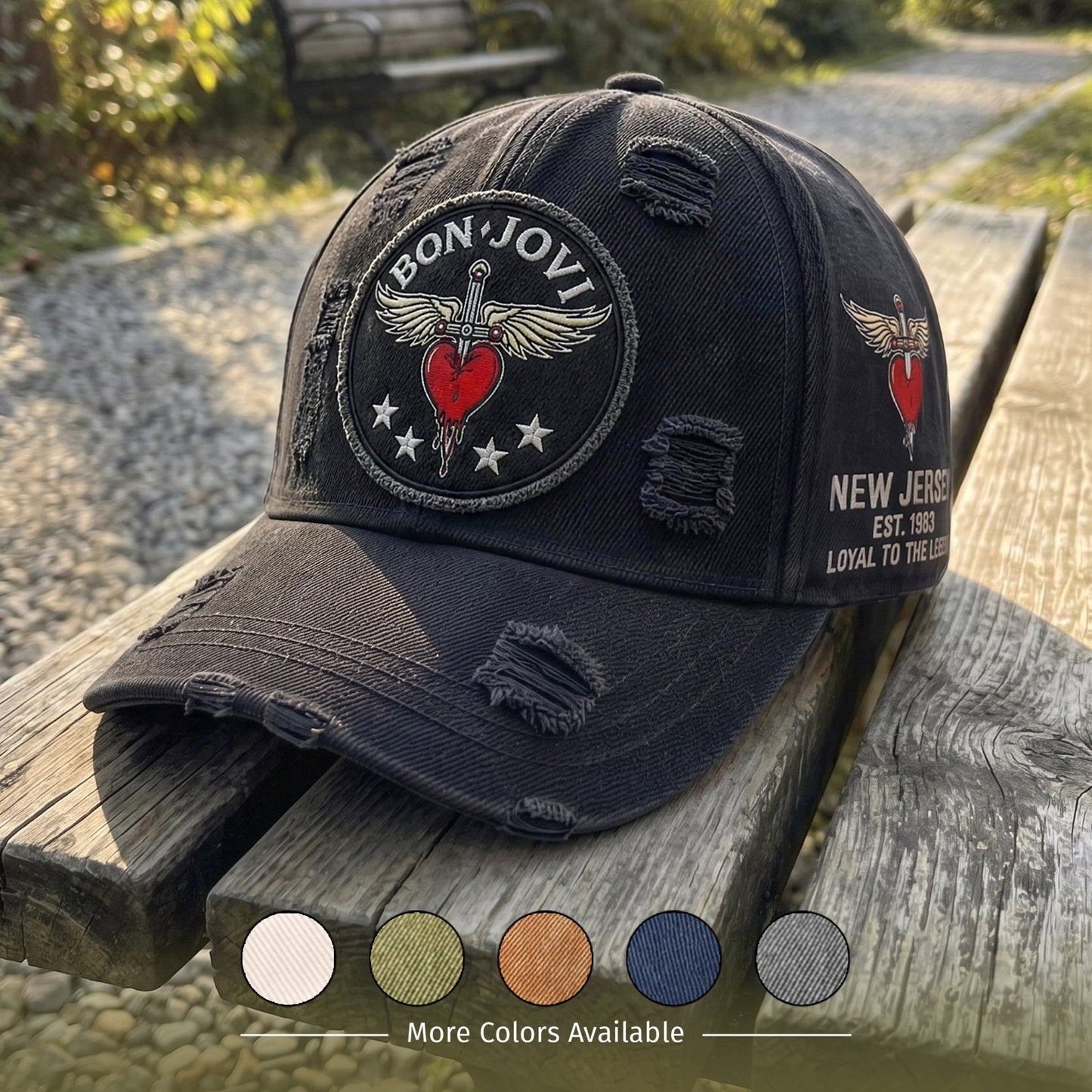 BJO Celestial Heart Wings Distressed Denim Cap