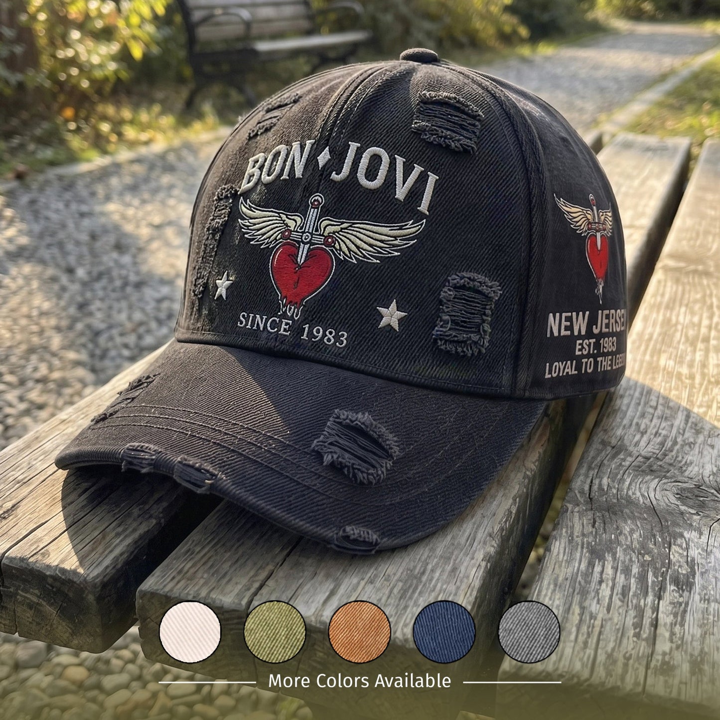 BJO Eighties Legacy Heart Distressed Denim Cap
