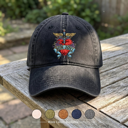 BJO Rebel Heart Wings Distressed Denim Cap