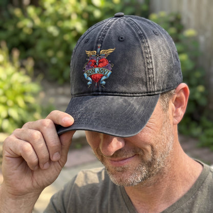 BJO Rebel Heart Wings Distressed Denim Cap