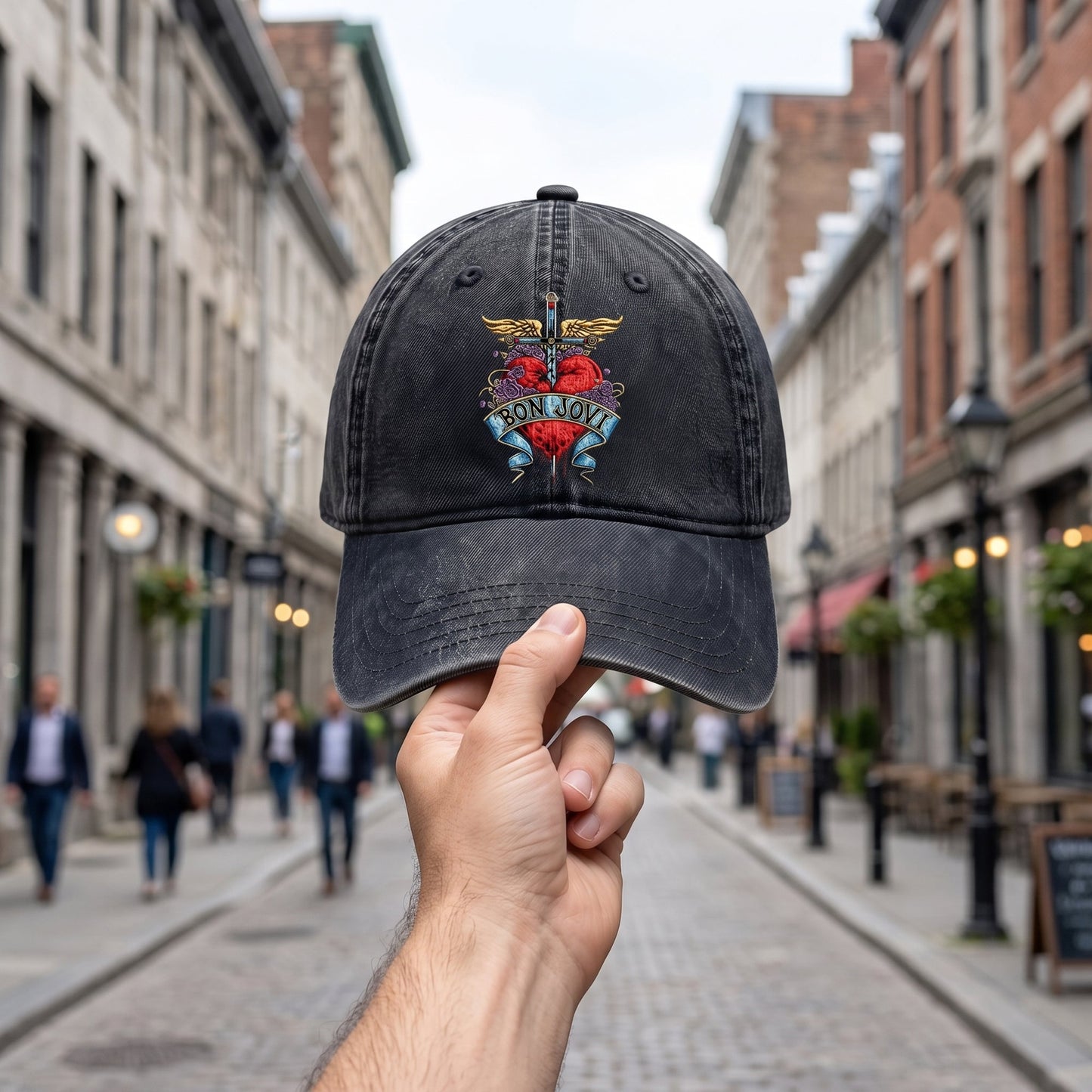 BJO Rebel Heart Wings Distressed Denim Cap