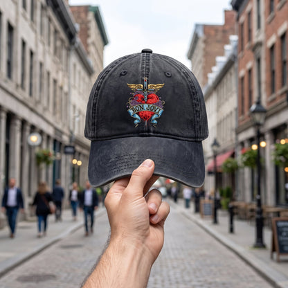 BJO Rebel Heart Wings Distressed Denim Cap