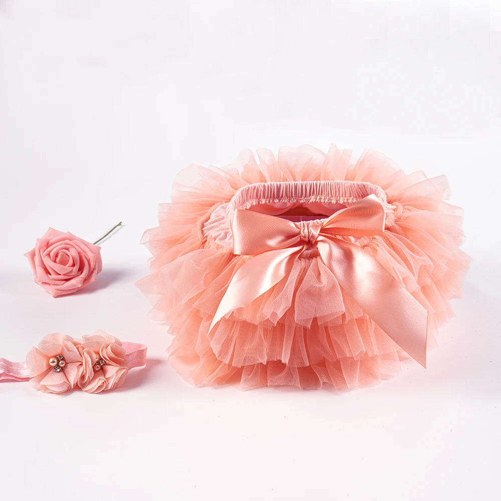Baby Girls Tulle Tutu Bloomers Infant Newborn Diapers Cover 2pcs Short Skirts+Headband Set Girls Skirts Rainbow Baby Skirt