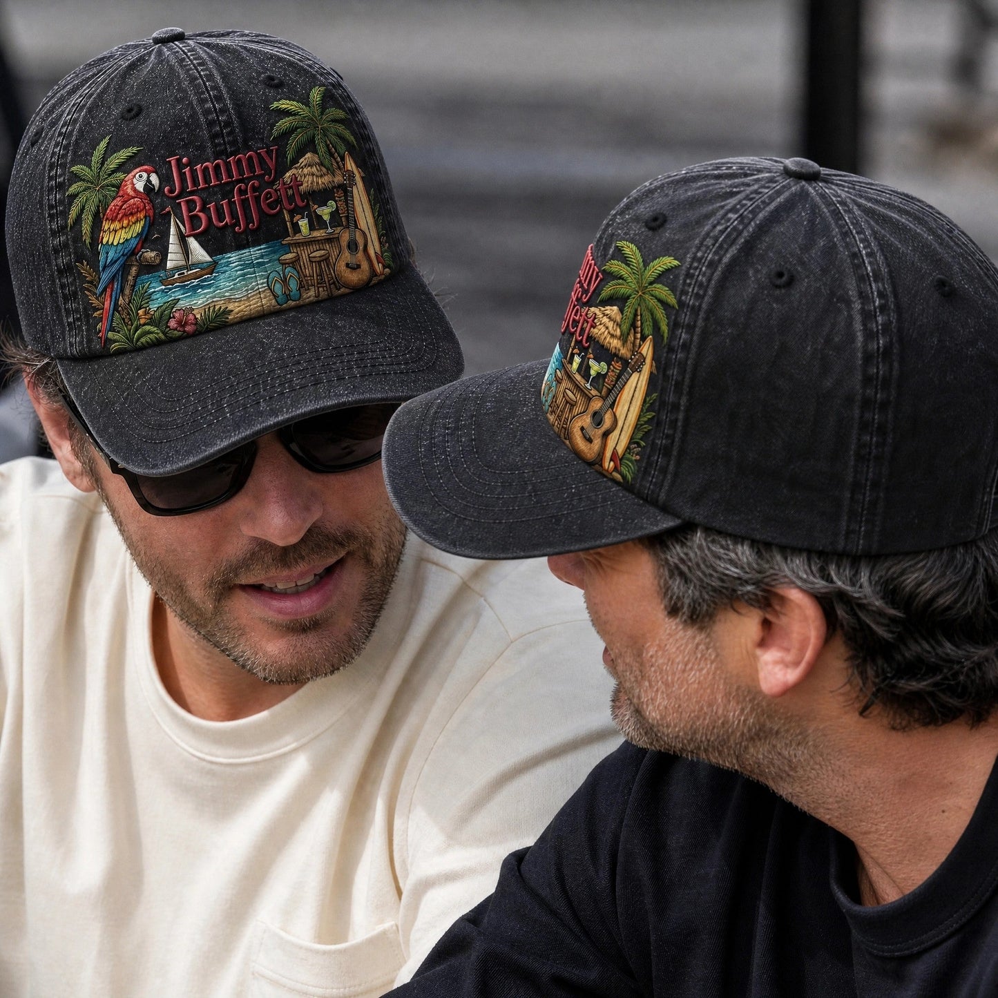 JBU Beach Parrot Getaway Distressed Denim Cap