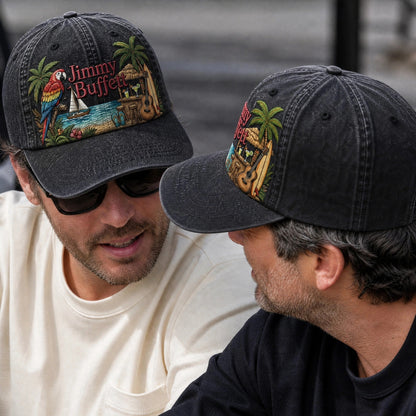 JBU Beach Parrot Getaway Distressed Denim Cap