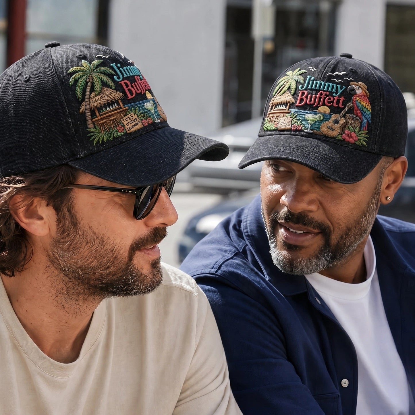 JBU Parrot Cocktail Hour Distressed Denim Cap