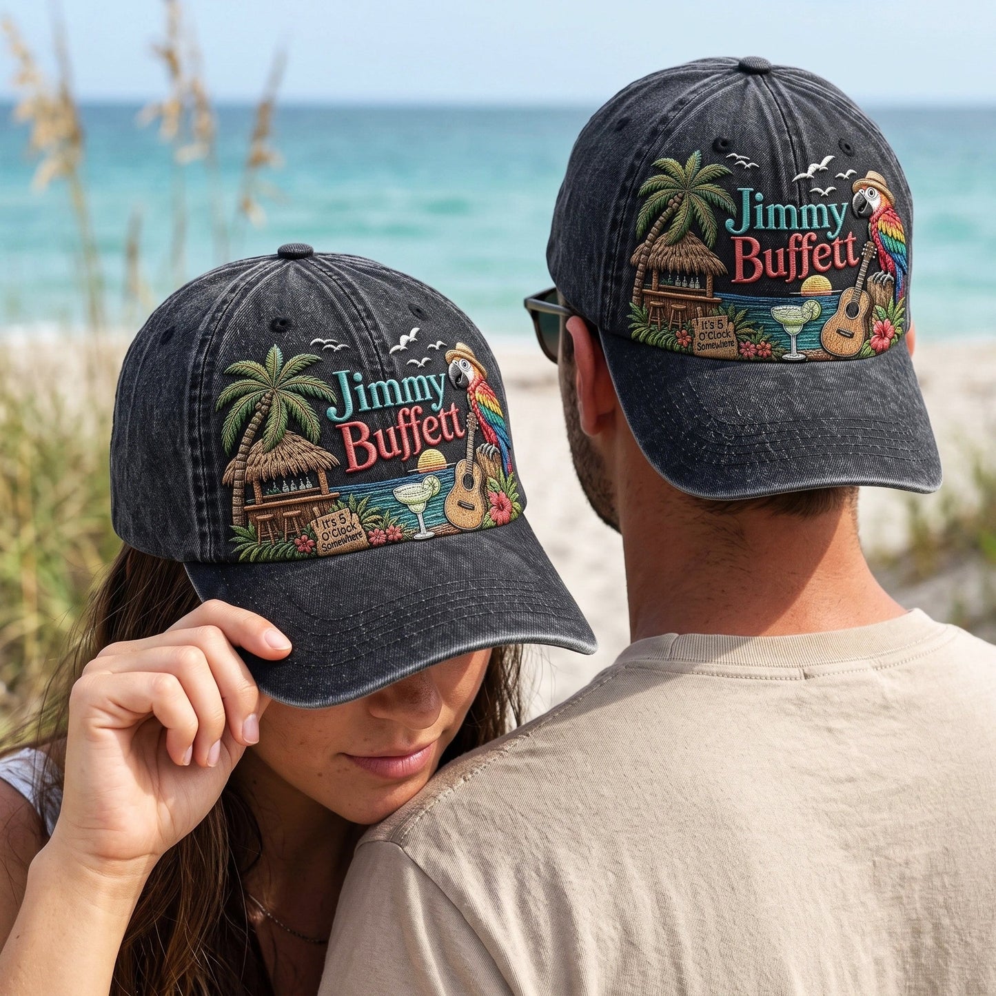 JBU Parrot Cocktail Hour Distressed Denim Cap