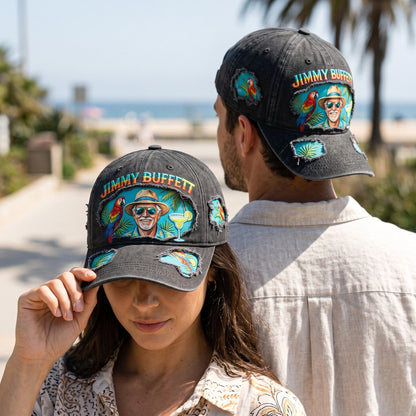 JBU Margarita Portrait Parrot Distressed Denim Cap