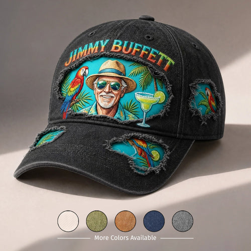 JBU Margarita Portrait Parrot Distressed Denim Cap