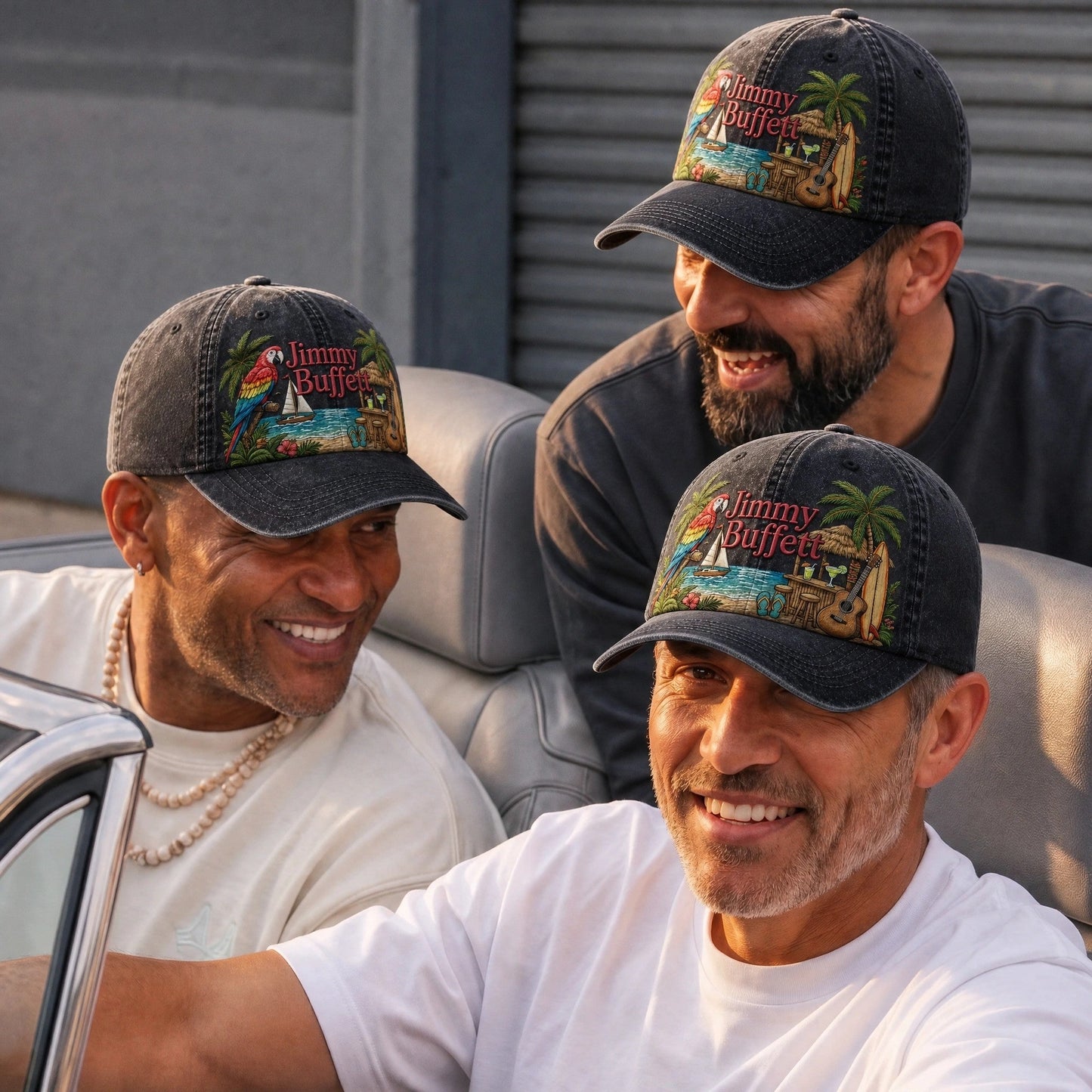 JBU Beach Parrot Getaway Distressed Denim Cap