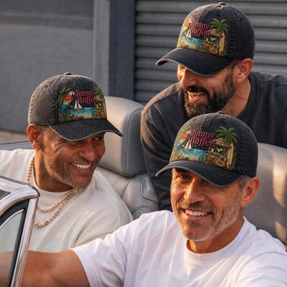 JBU Beach Parrot Getaway Distressed Denim Cap