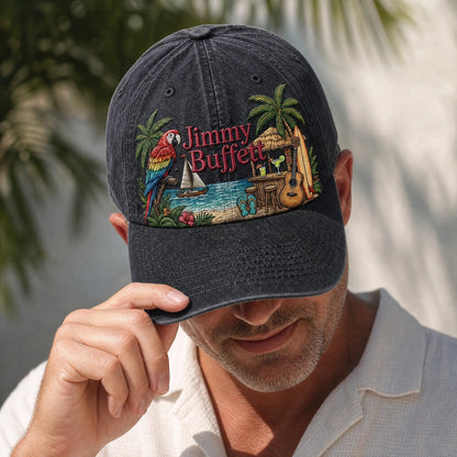 JBU Beach Parrot Getaway Distressed Denim Cap