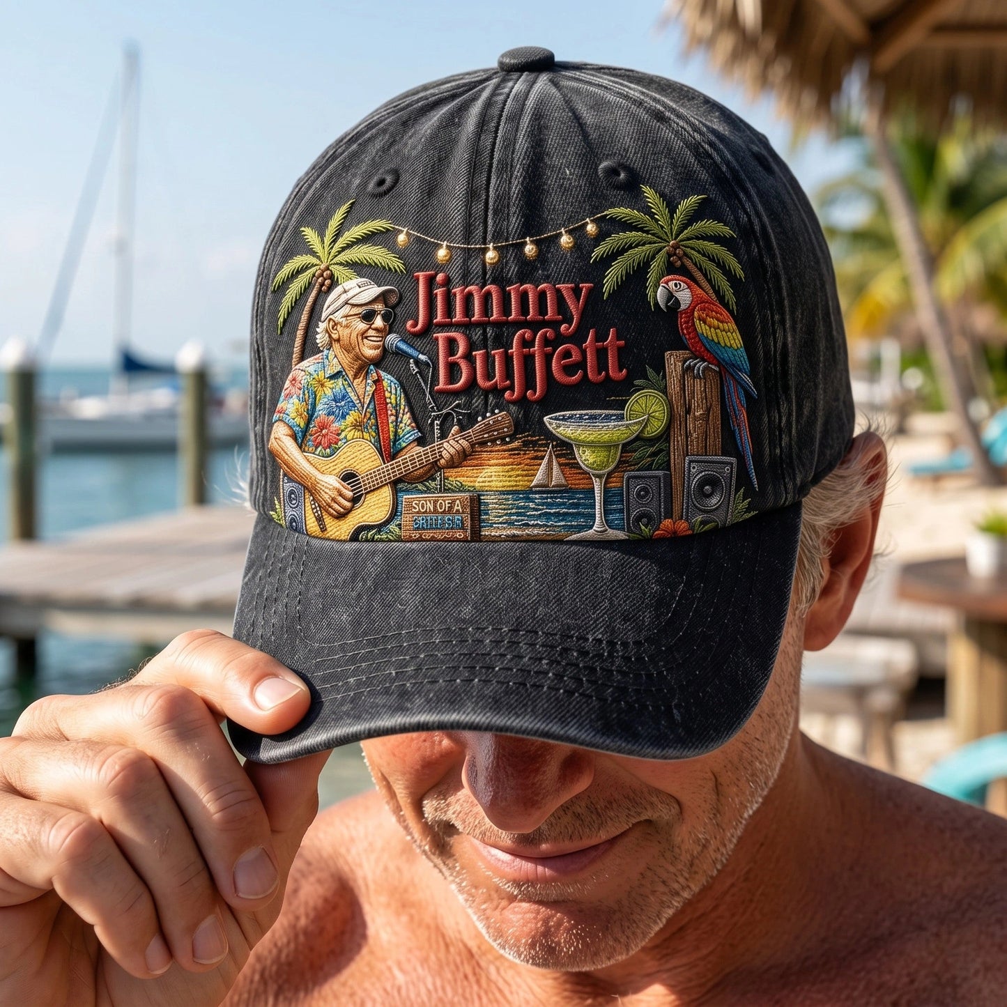 JBU Island Music Escape Distressed Premium Denim Cap