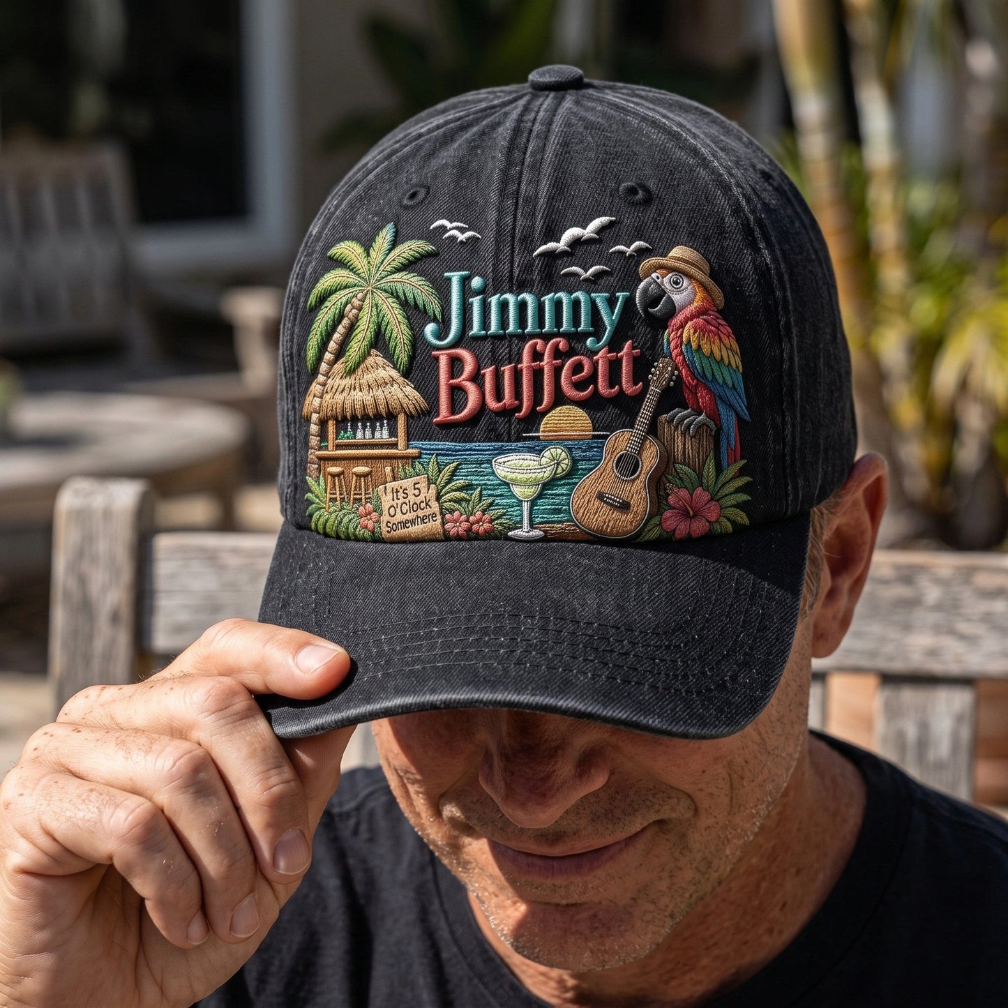 JBU Parrot Cocktail Hour Distressed Denim Cap