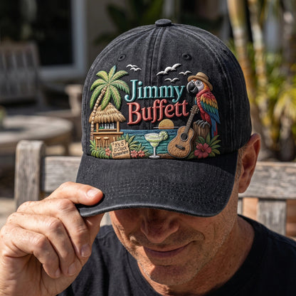 JBU Parrot Cocktail Hour Distressed Denim Cap