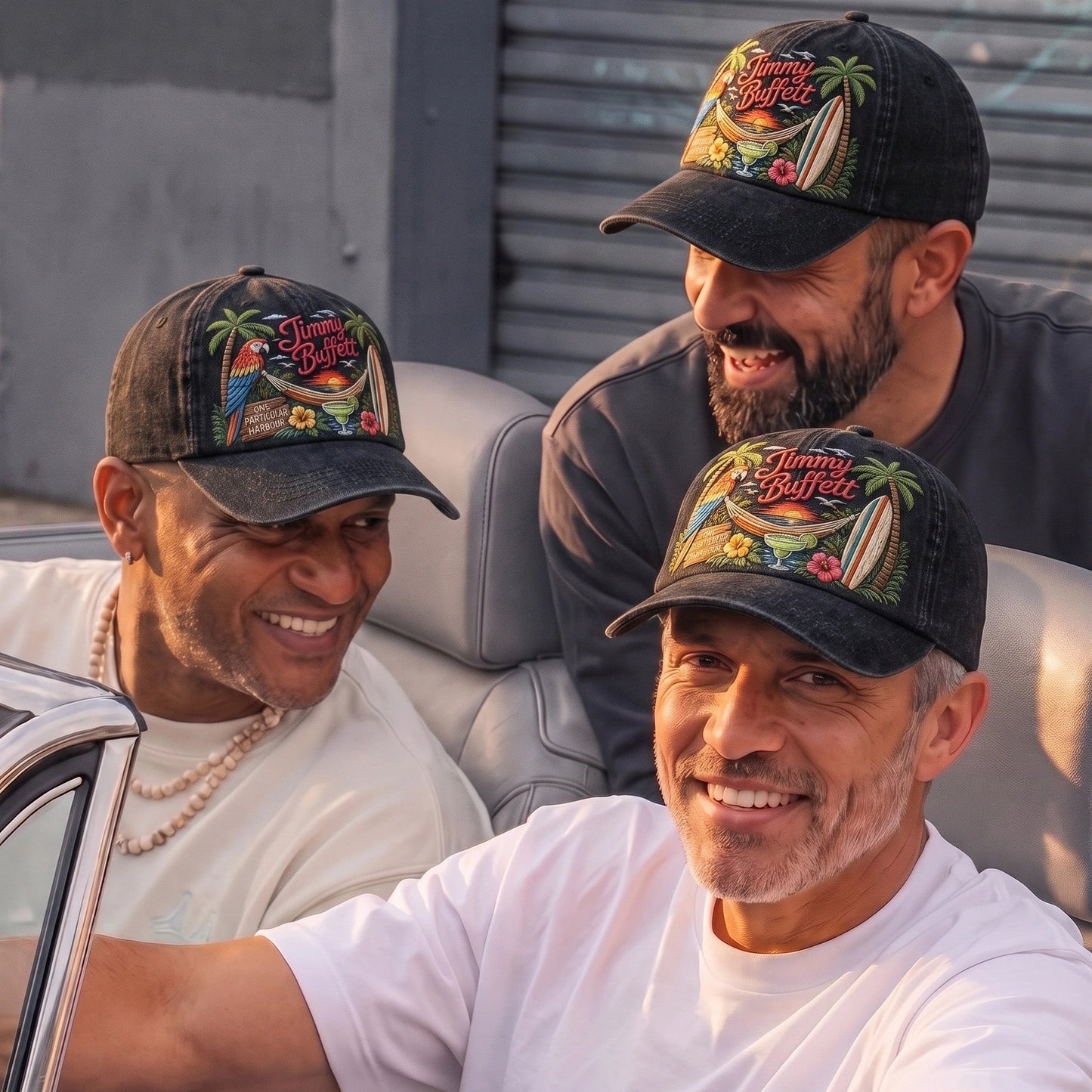 JBU Harbor Sunset Parrot Distressed Denim Cap